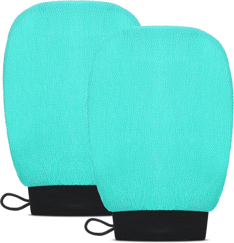 VALITIC Exfoliating Glove Body Scrubber - Exfoliating Mitt Dead Skin Remover, Shower Face and Body Exfoliator - Korean Style Skin Scrubber Washcloth - Spray and Self Tan Remover, Pair Turquoise - Image 1